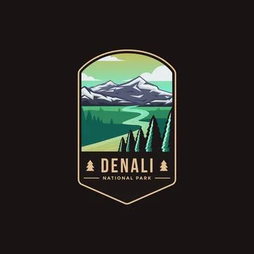 Emblem patch logo illustration of Denali National Park on dark background Stock Illustration
