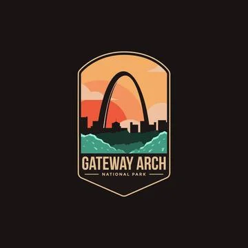 Emblem patch logo illustration of Gateway Arch National Park on dark background Stock Illustration