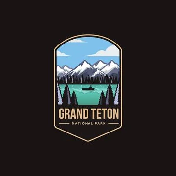 Emblem patch logo illustration of Grand Teton National Park on dark background Stock Illustration