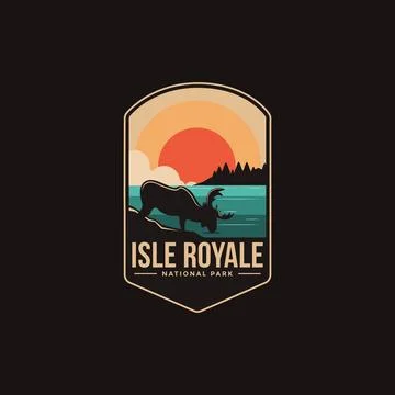 Emblem patch logo illustration of Isle Royale National park on dark background Stock Illustration