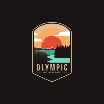 Emblem patch logo illustration of Olympic National Park on dark background Stock Illustration