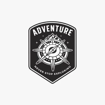 Emblem patch outdoor adventure logo vector illustration with compass mountain Stock Illustration