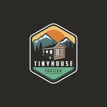 Emblem patch outdoor tiny house trailer logo vector illustration Stock Illustration