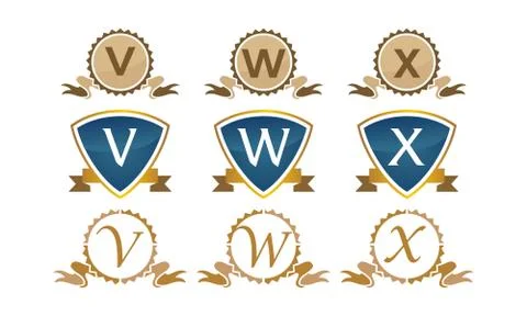 Emblem Ribbon Shield Initial Set Stock-Illustration