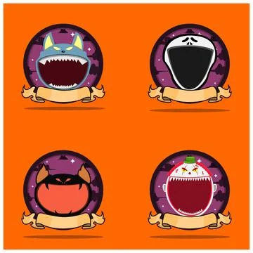 Emblem Set Head Monster. With Wolf, Scream, Creepy Bat and Creepy Clown Hea.. Stock Illustration