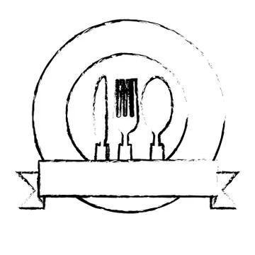Emblem with silverware icons Stock Illustration
