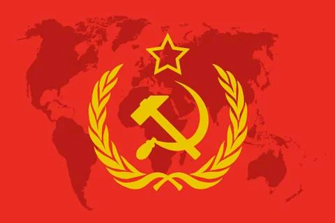 Emblem of the Soviet Union on map of world Stock Illustration