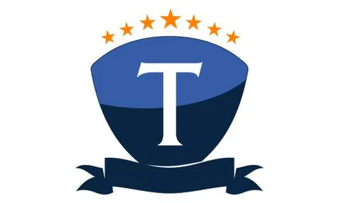 Emblem Star Ribbon Shield Initial T Illustrazione stock