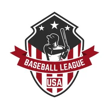 Emblem template with baseball player. Design element for logo, label, emblem, Stock Illustration