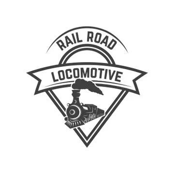 Emblem template with retro train. Rail road. Locomotive. Design element for l Stock Illustration