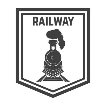 Emblem template with retro train. Rail road. Locomotive. Design element for l Stock Illustration