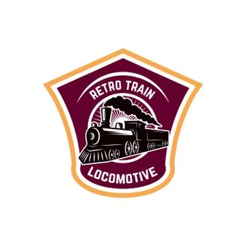 Emblem template with retro train. Rail road. Locomotive. Design element for l Stock Illustration