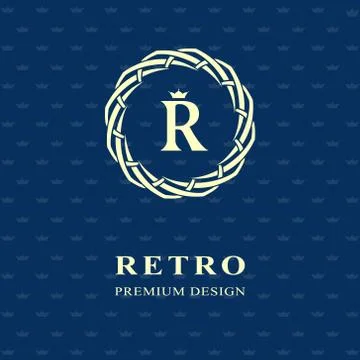 Emblem of the weaving circle. Simple logo design Letter R  Stock-Illustration