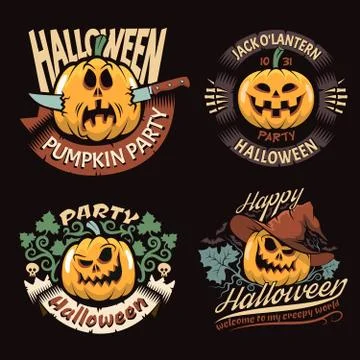 Emblems with Halloween pumpkin Stock Illustration