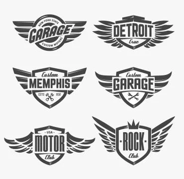 Emblems with Wings Set Stock Illustration