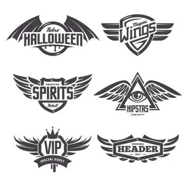 Emblems with Wings Set Stock Illustration
