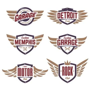 Emblems with Wings Set Stock Illustration