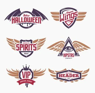 Emblems with Wings Set Stock Illustration