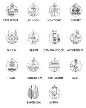 Emblems of world capitals Stock Illustration