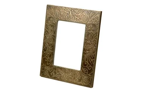 Emboss white metal design fitting on wooden photo frame, Jodhpur, Rajasthan.. Foto stock