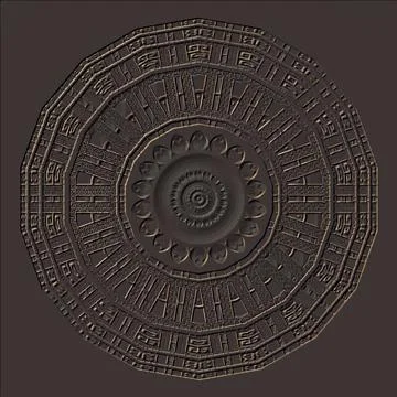 Embossed 3d vector mandala pattern. Greek ornamental brown background. Geomet 스톡 일러스트