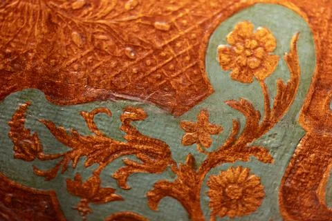 Embossed leather with plant patterns applied to it. Detailed view Stock Photos