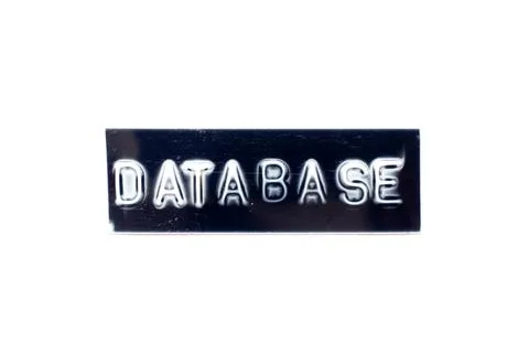 Embossed letter in word database in black banner on white background 写真素材