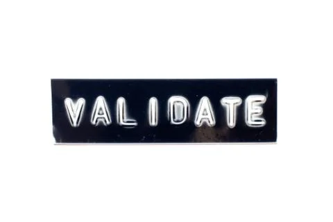 Embossed letter in word validate in black banner on white background Stock Photos
