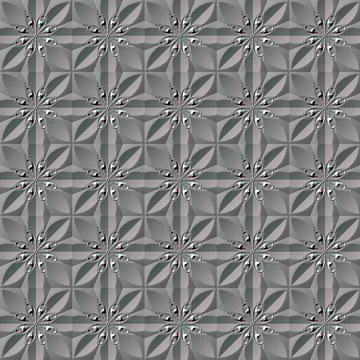 Embossed mandala tiles with embossed leaves in grey-green Stock Illustration