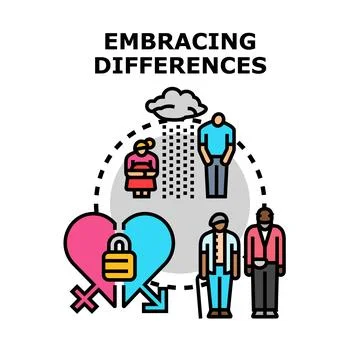 Embracing differences and diverse human relationships concept Stock Illustration
