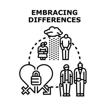 Embracing differences and diverse human relationships concept Stock Illustration