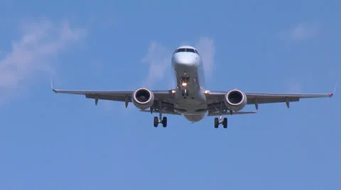 Embraer E190 Airplane on Final Approach - Overhead Stock Footage 34500362