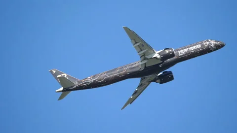 Embraer E195-E2 civil airliner the international aerospace salon MAKS-2019. Stock-Footage 120957211