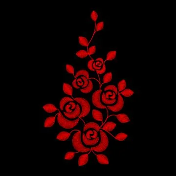 Embrodere flowers Vector. Red rose on black background. Valentines Day. Taken on Stock Illustration
