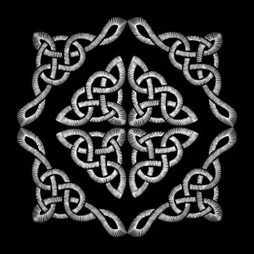 Embroidered Celtic knot pattern. Embroidery traditional necklace ornament. .. Stock Illustration