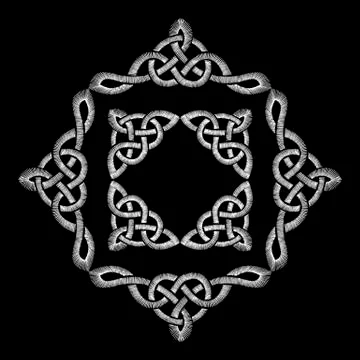 Embroidered Celtic knot pattern. Embroidery traditional necklace ornament. .. Stock Illustration