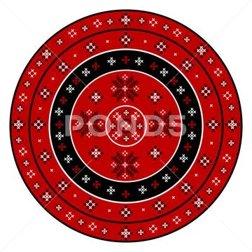 Embroidered cross-stitch round pattern Stock Illustration