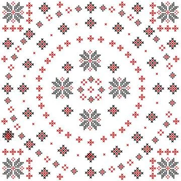 Embroidered cross-stitch round pattern on white background Illustrazione stock