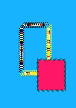 Embroidered frame and pink patch graphic on blue background Stock Illustration