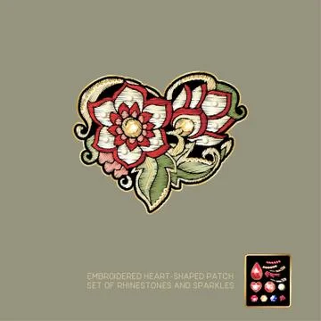 Embroidered heart-shaped patch Stock Illustration
