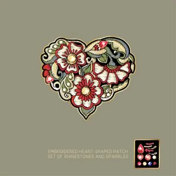 Embroidered heart-shaped patch Stock Illustration