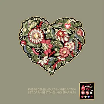 Embroidered heart-shaped patch 스톡 일러스트
