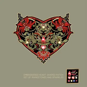 Embroidered heart-shaped patch Stock Illustration