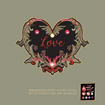 Embroidered heart-shaped patch Illustrazione stock