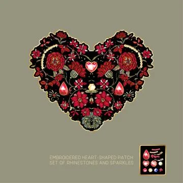 Embroidered heart-shaped patch Stock Illustration