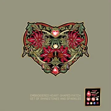 Embroidered heart-shaped patch Stock Illustration