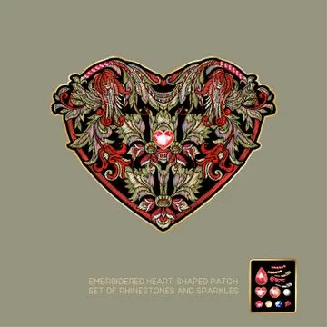 Embroidered heart-shaped patch Stock Illustration