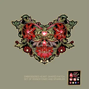 Embroidered heart-shaped patch Stock Illustration