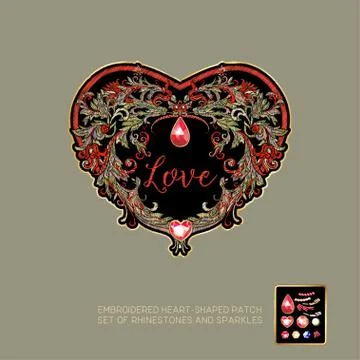 Embroidered heart-shaped patch Stock Illustration