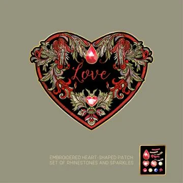 Embroidered heart-shaped patch Stock Illustration